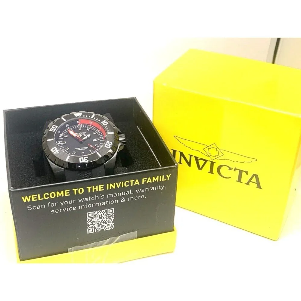 Invicta Men's Watch 30760 Pro Diver Quartz Red Black Dial Rubber Strap 52mm